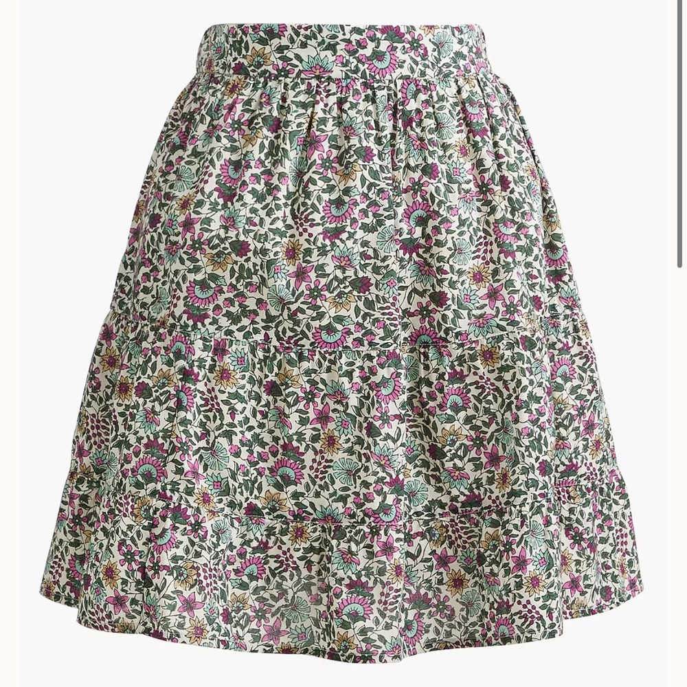J. Crew Factory Floral Tiered Mini Skirt in Green, Pink, Cream